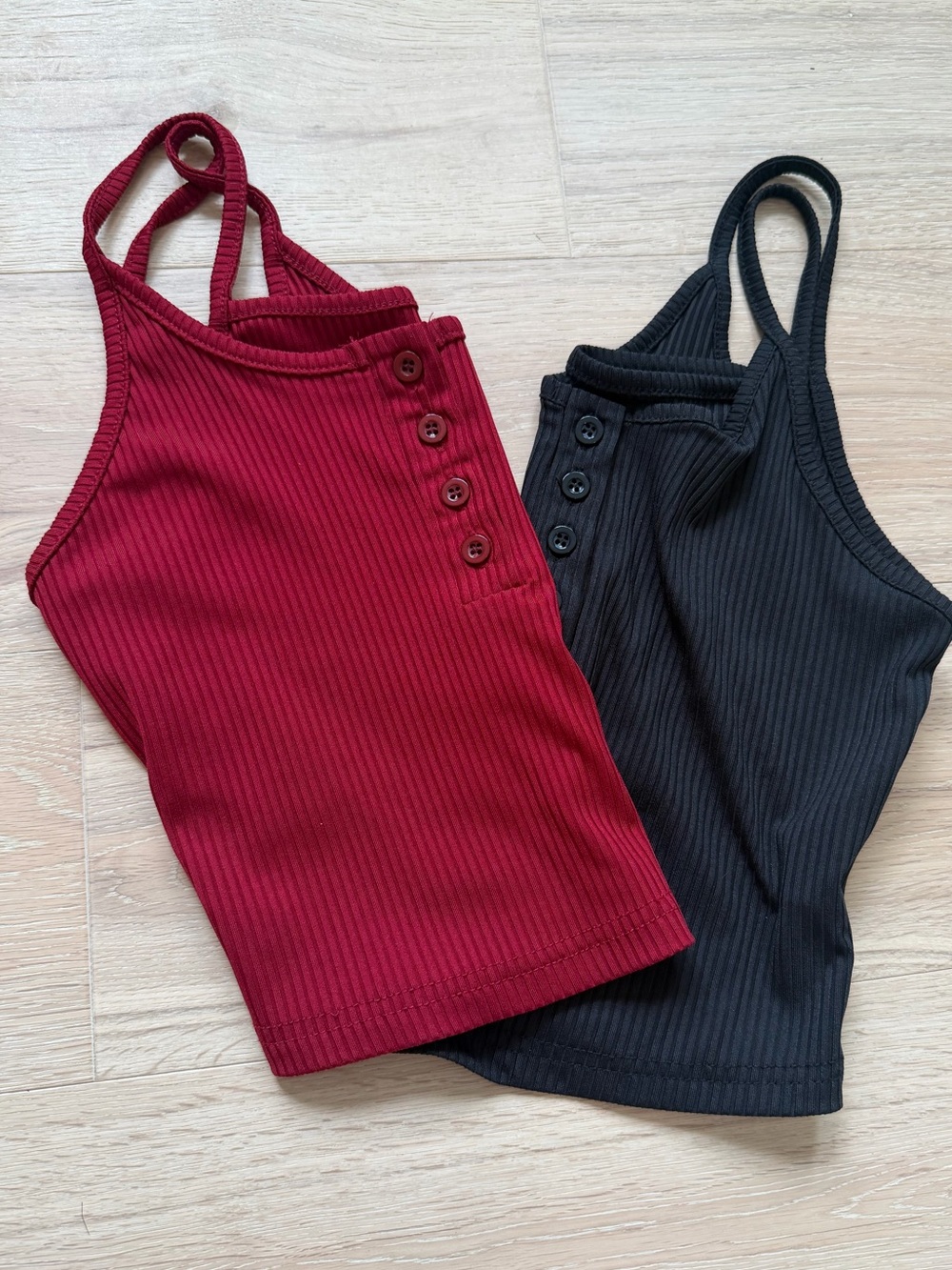 Ribbed Henley Crop Tank Top Bundle Black & Burgundy Size S